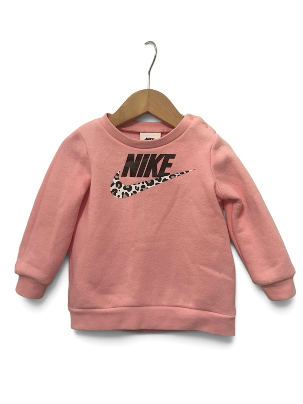Nike Baby Pink Sweatshirt with Leopard Swoosh 9M